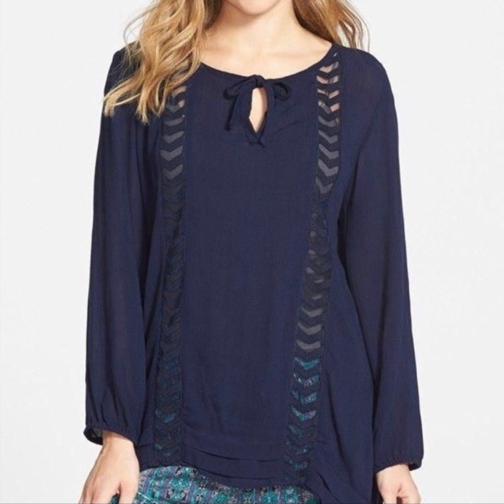 Volcom high low tunic balloon sleeves Navy size Medium